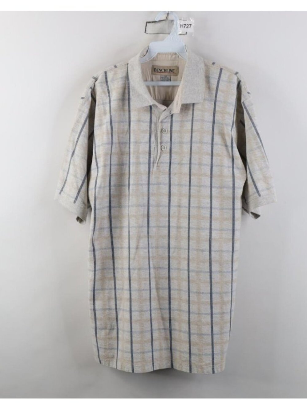 Vintage 90s Streetwear Mens XLT Faded Checkered Plaid Knit Golf Polo Shirt Gray